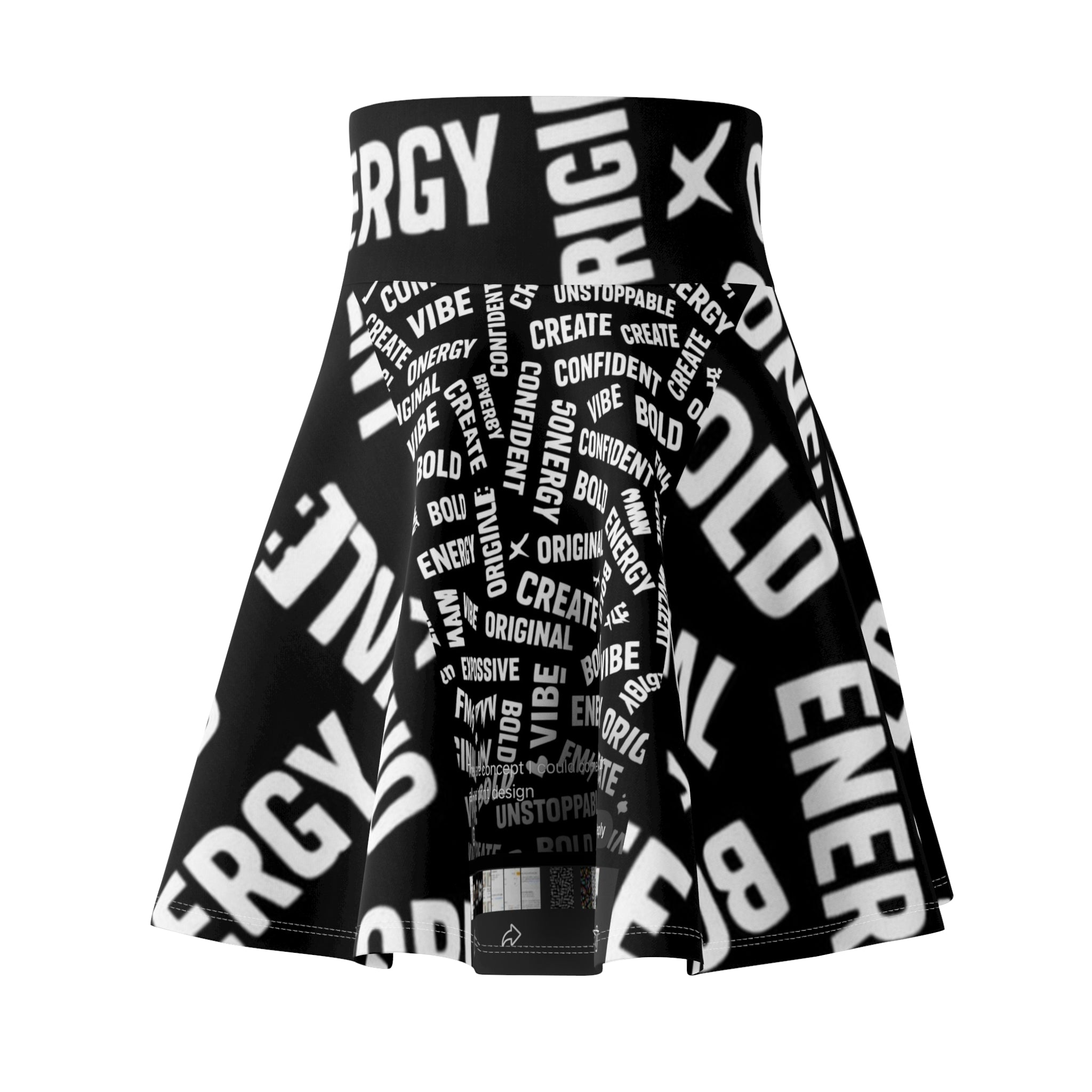 Bold Word Cloud Skater Skirt — Black &amp; White Positive Vibe AOP