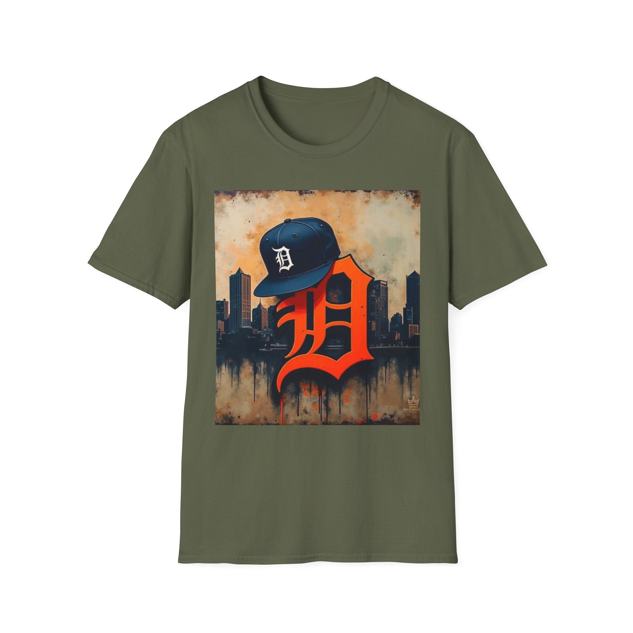Detroit D Skyline Tee — Vintage D Logo with Cap Graphic