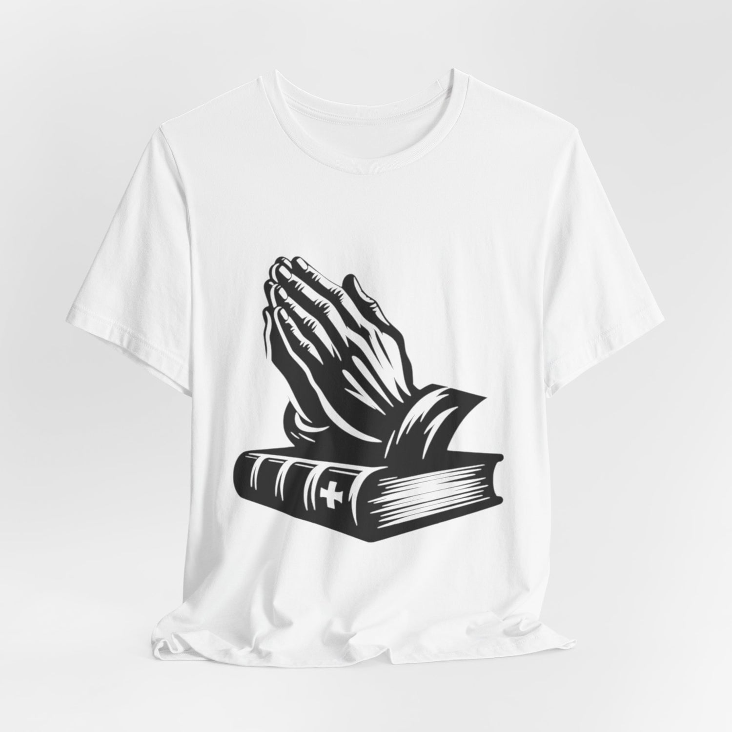 Prayer Hands &amp; Bible T-Shirt — Christian Faith Tee for Church, Prayer, Religious Gifts