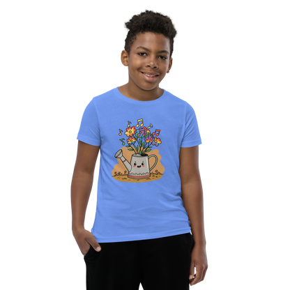 Cheerful Watering Can Kids T-Shirt with Floral Design