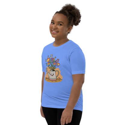 Cheerful Watering Can Kids T-Shirt with Floral Design