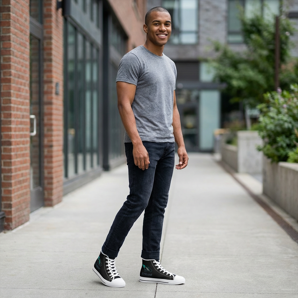 Unisex High Top Sneakers with Minimal Brown Floral Accent
