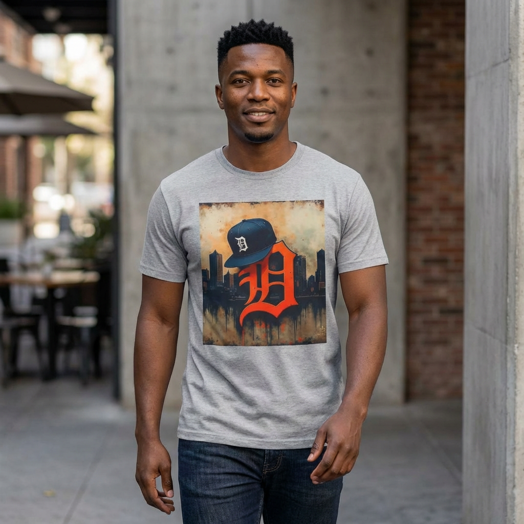 Detroit D Skyline Tee — Vintage D Logo with Cap Graphic
