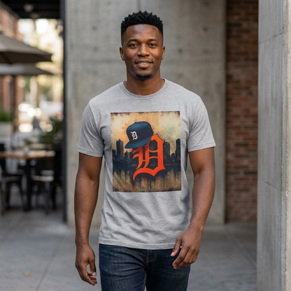 Detroit D Skyline Tee — Vintage D Logo with Cap Graphic