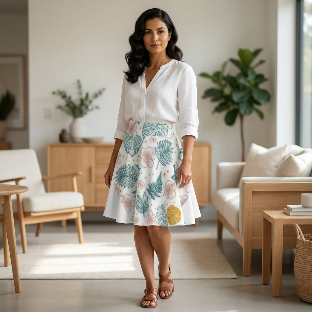 Tropical Floral Skater Skirt — Yellow Botanical Print