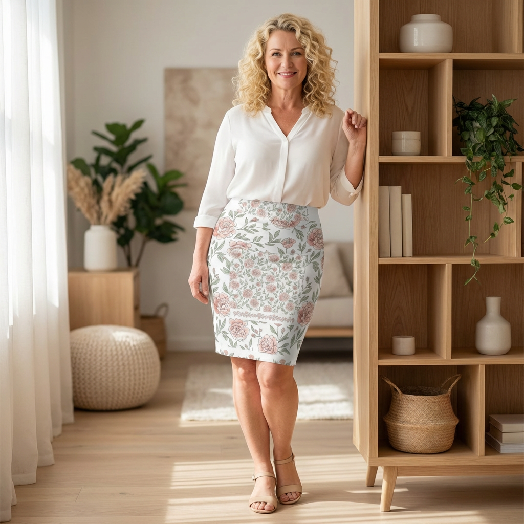 Floral Rose Pencil Skirt — Pastel Garden Print