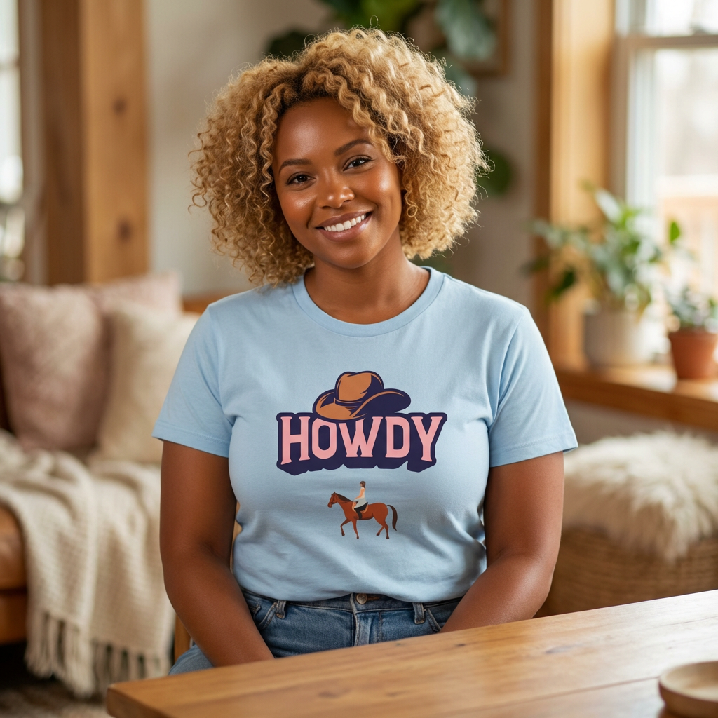 Howdy Cowboy Unisex Cotton Crew Tee | Fun Western T-Shirt for Casual Wear - Comfortable Soft Cotton Printed Tee - Gift