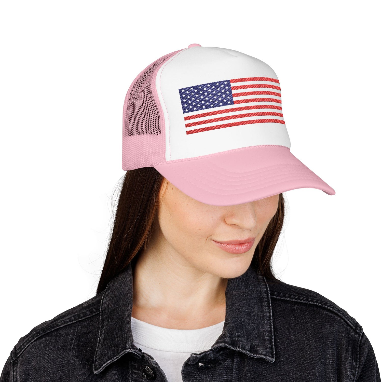 Patriotic Foam Trucker Hat, USA Flag Baseball Cap, Embroidered Red Hat.