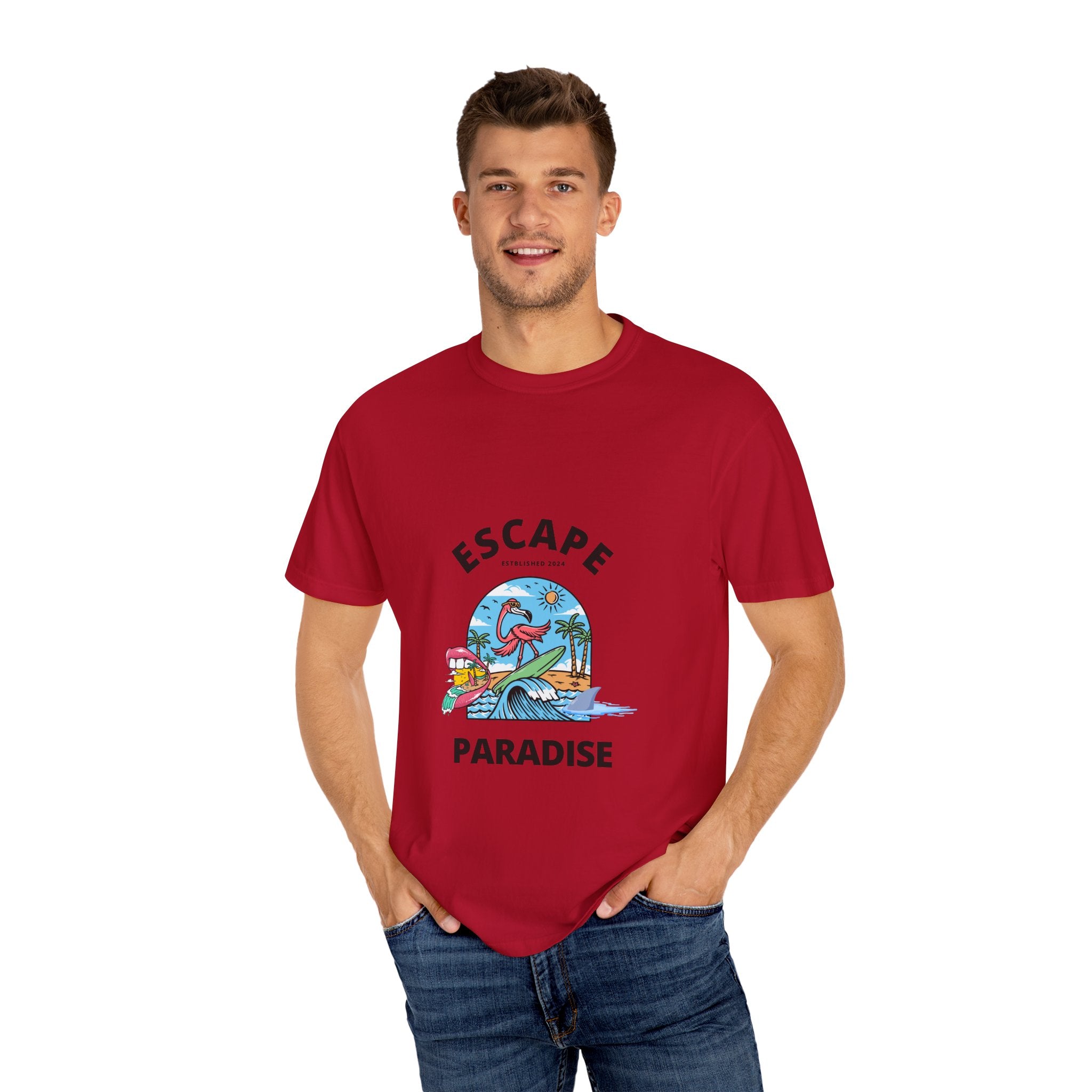 Escape Paradise Unisex Garment-Dyed T-shirt | Tropical Vibes Tee for Beach Lovers