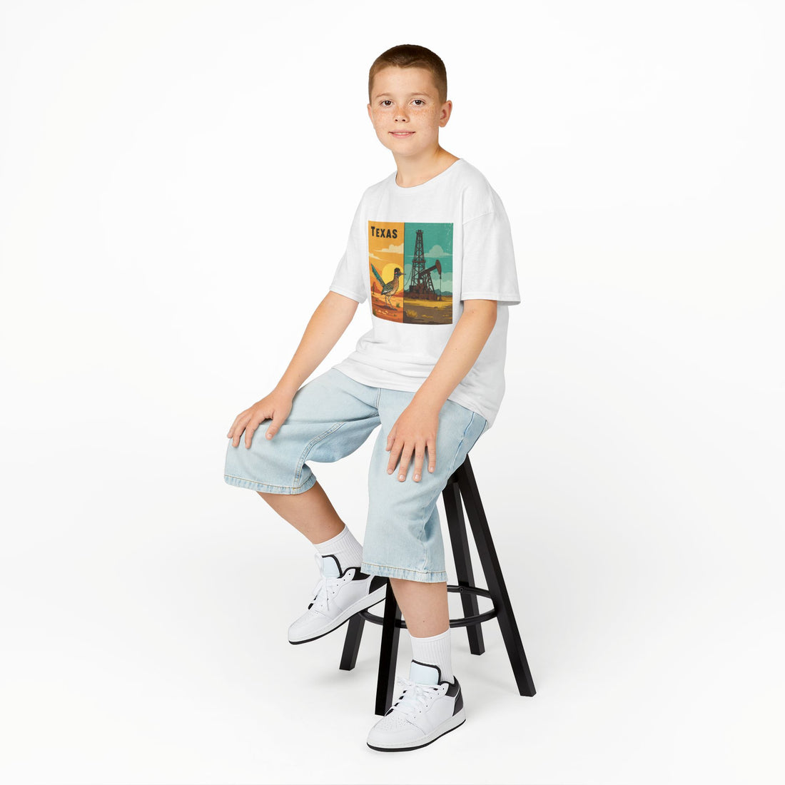 Texas Themed Kids Heavy Cotton Tee - Cute Retro Design for Young Explorers