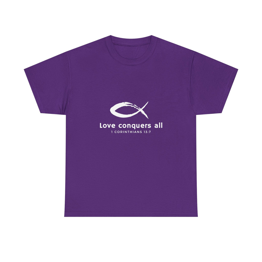 Love Conquers All Unisex Heavy Cotton Tee - Inspirational Christian Quote T-Shirt
