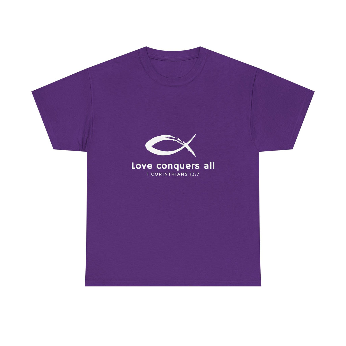 Love Conquers All Unisex Heavy Cotton Tee - Inspirational Christian Quote T-Shirt