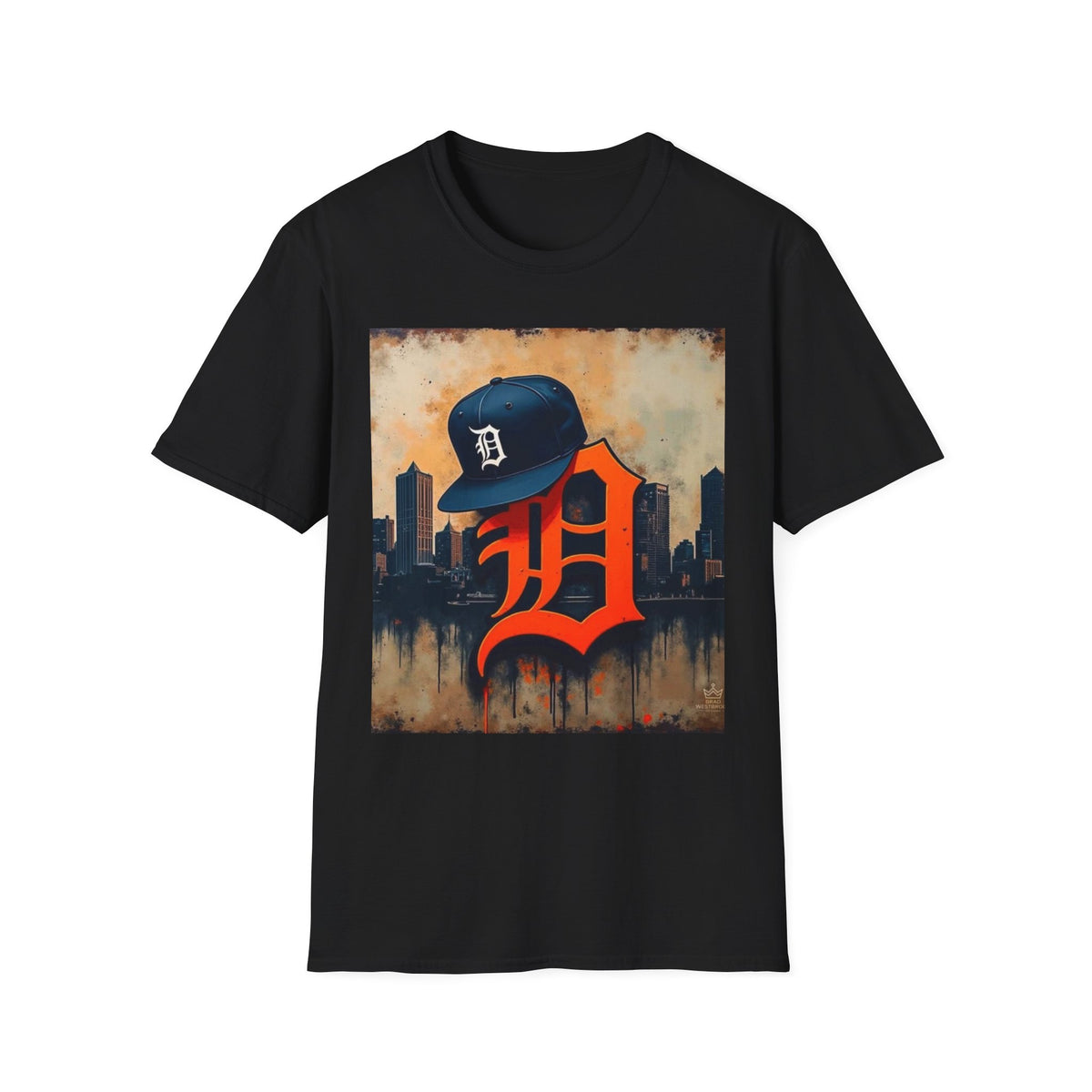 Detroit D Skyline Tee — Vintage D Logo with Cap Graphic
