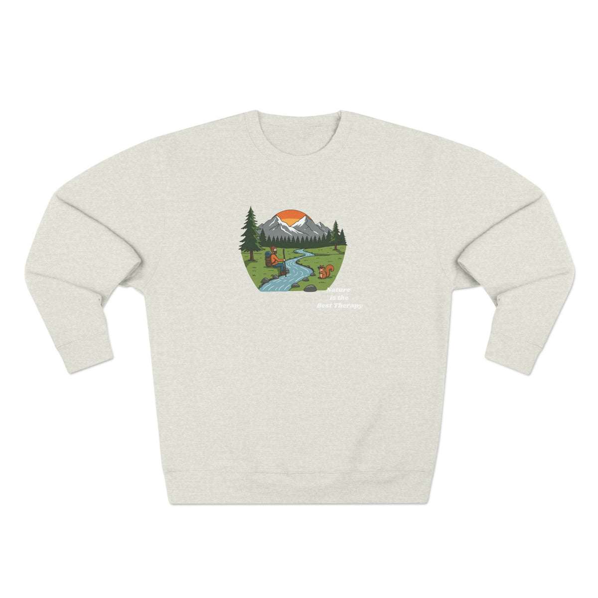 Scenic Mountain River Crewneck — Sunrise Wilderness Sweatshirt