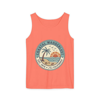 Coastal Wanderlust Tank Top — Retro Palm Beach Sunrise Graphic