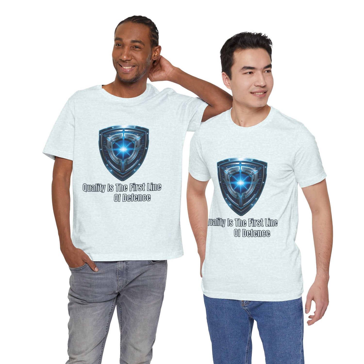Shield Graphic Tee — "Quality Is The First Line of Defence" Protection T-Shirt