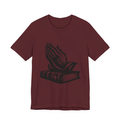 Prayer Hands &amp; Bible T-Shirt — Christian Faith Tee for Church, Prayer, Religious Gifts