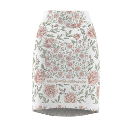 Floral Rose Pencil Skirt — Pastel Garden Print