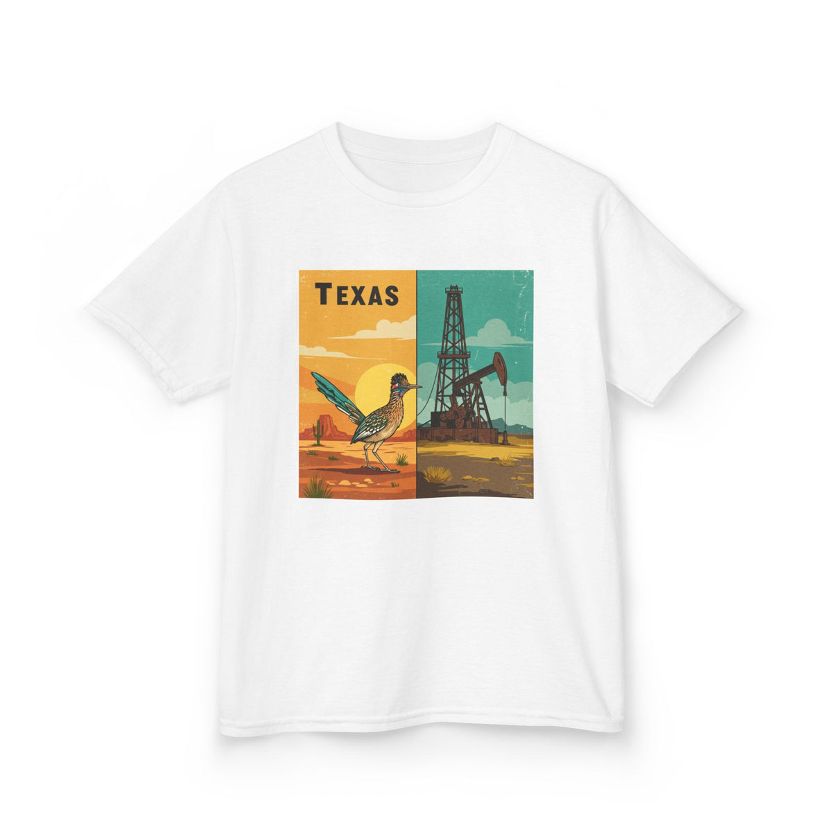 Texas Themed Kids Heavy Cotton Tee - Cute Retro Design for Young Explorers