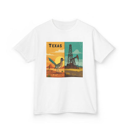 Texas Themed Kids Heavy Cotton Tee - Cute Retro Design for Young Explorers