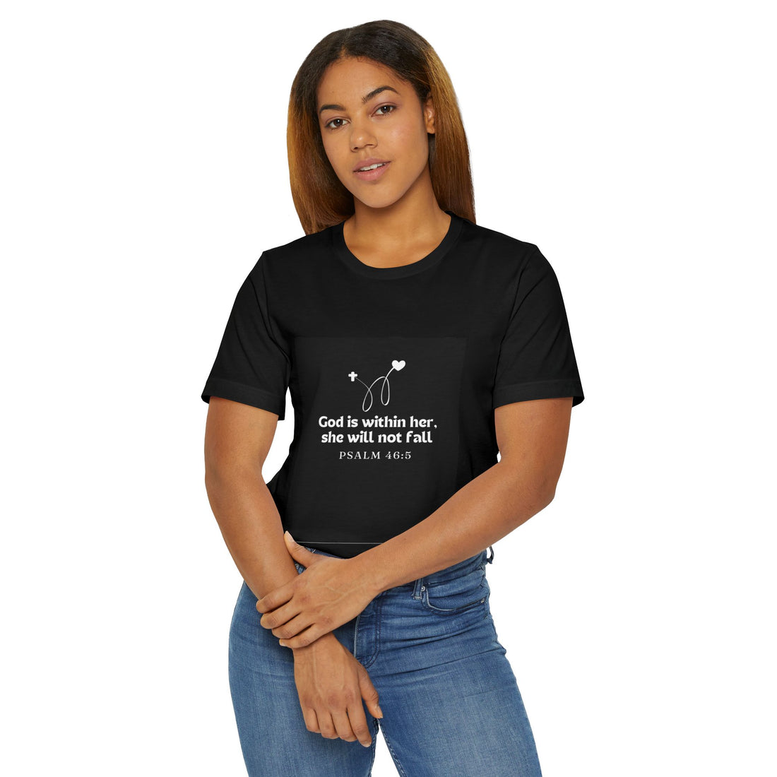 Inspirational Unisex Jersey T-Shirt - &quot;God is within her, she will not fall&quot;