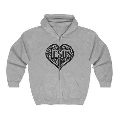 Heart Dagger Zip Hoodie – Gothic Heartline Full-Zip Sweatshirt