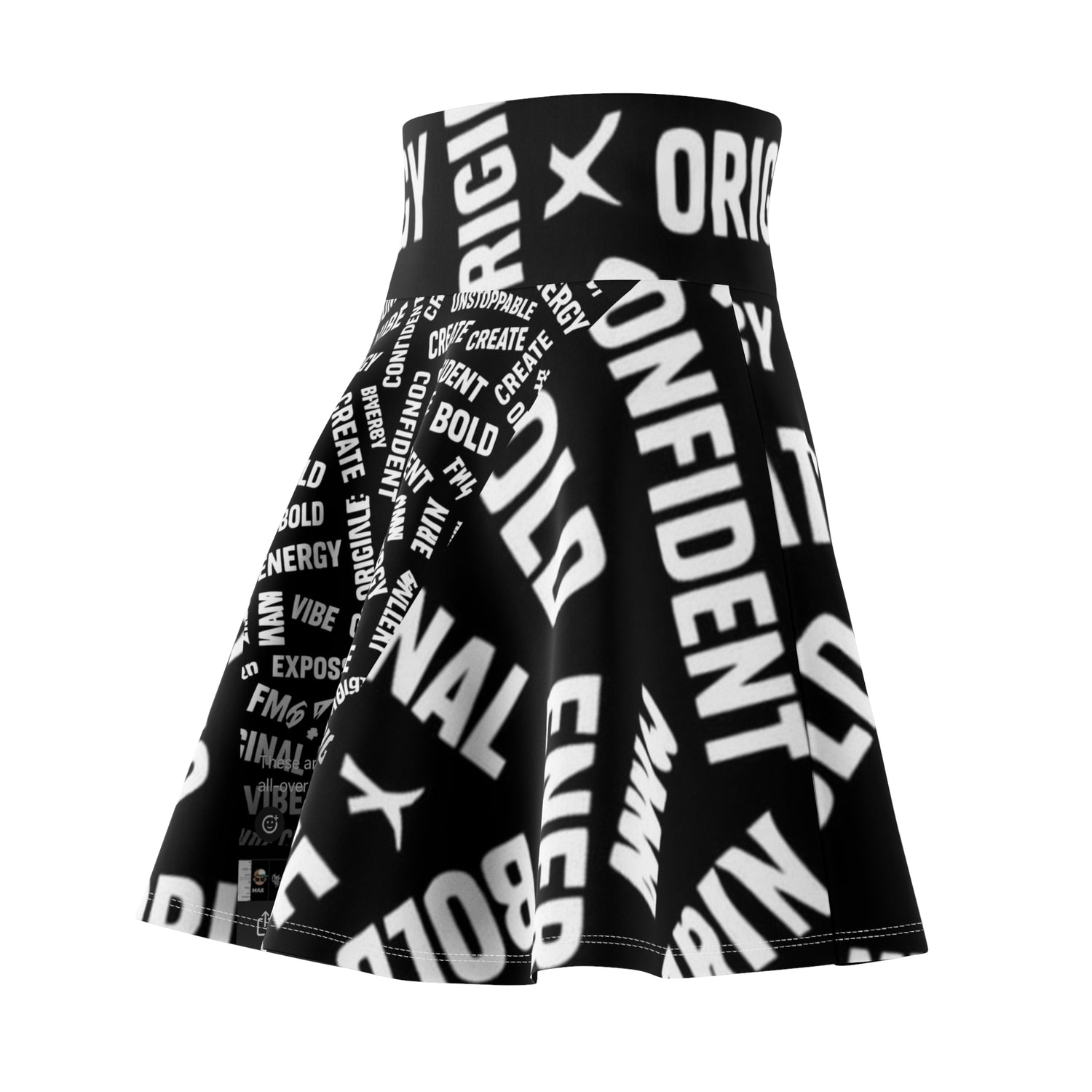 Bold Word Cloud Skater Skirt — Black &amp; White Positive Vibe AOP