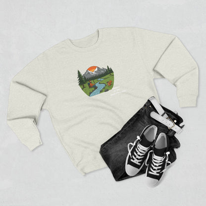 Scenic Mountain River Crewneck — Sunrise Wilderness Sweatshirt