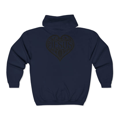 Heart Dagger Zip Hoodie – Gothic Heartline Full-Zip Sweatshirt
