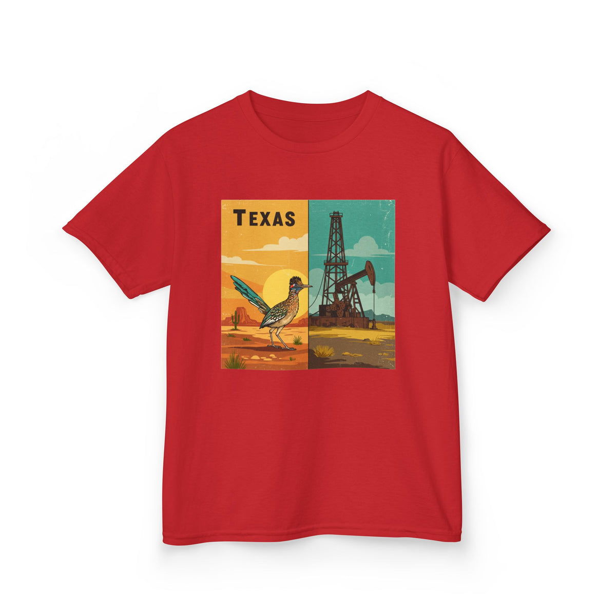 Texas Themed Kids Heavy Cotton Tee - Cute Retro Design for Young Explorers