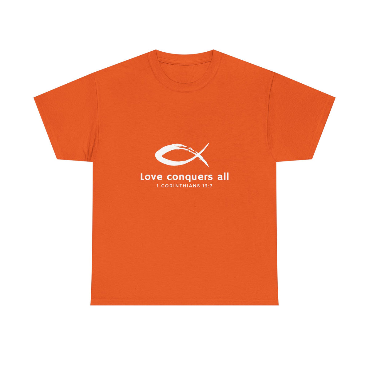 Love Conquers All Unisex Heavy Cotton Tee - Inspirational Christian Quote T-Shirt