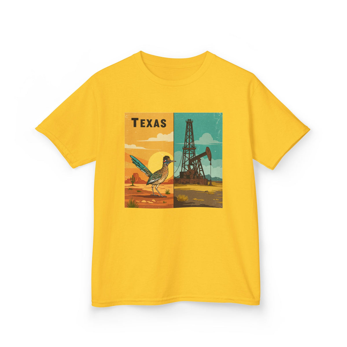Texas Themed Kids Heavy Cotton Tee - Cute Retro Design for Young Explorers