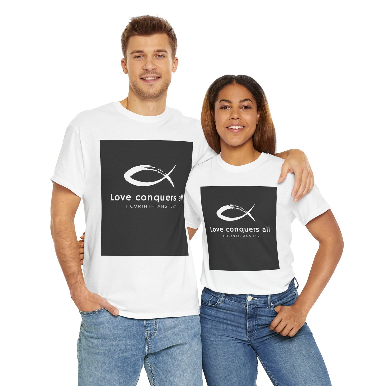 Love Conquers All Unisex Heavy Cotton Tee - Inspirational Christian Quote T-Shirt