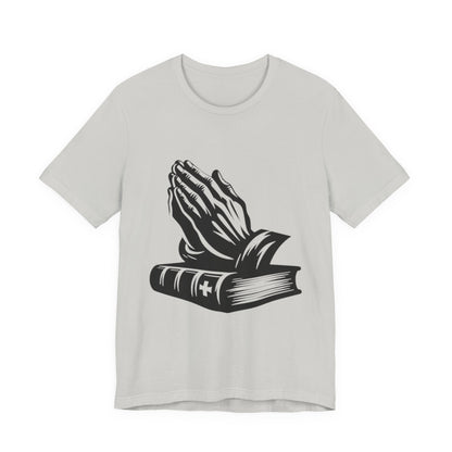 Prayer Hands &amp; Bible T-Shirt — Christian Faith Tee for Church, Prayer, Religious Gifts