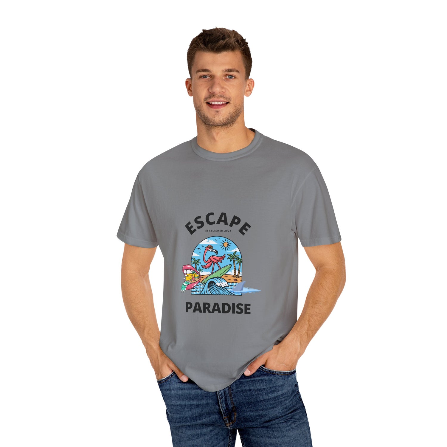 Escape Paradise Unisex Garment-Dyed T-shirt | Tropical Vibes Tee for Beach Lovers