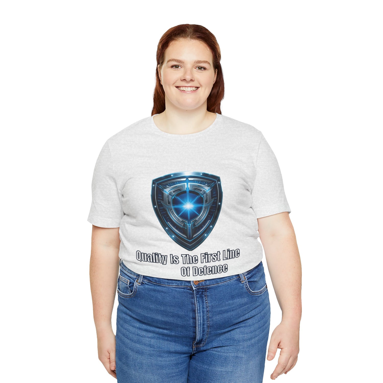 Shield Graphic Tee — "Quality Is The First Line of Defence" Protection T-Shirt