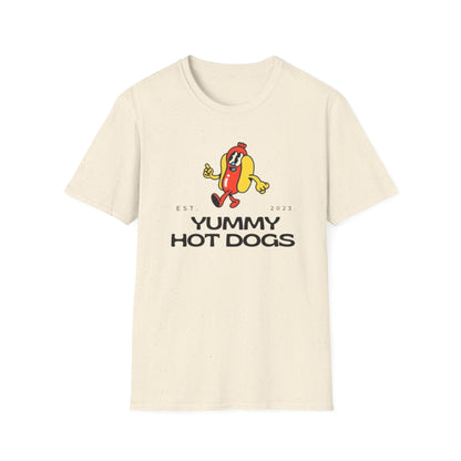 Yummy Hot Dogs Unisex Softstyle T-Shirt – Fun Foodie Graphic Tee for..