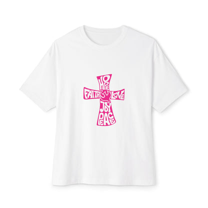 Faith &amp; Peace Unisex Oversized Tee - Bold Graphic Cross Design
