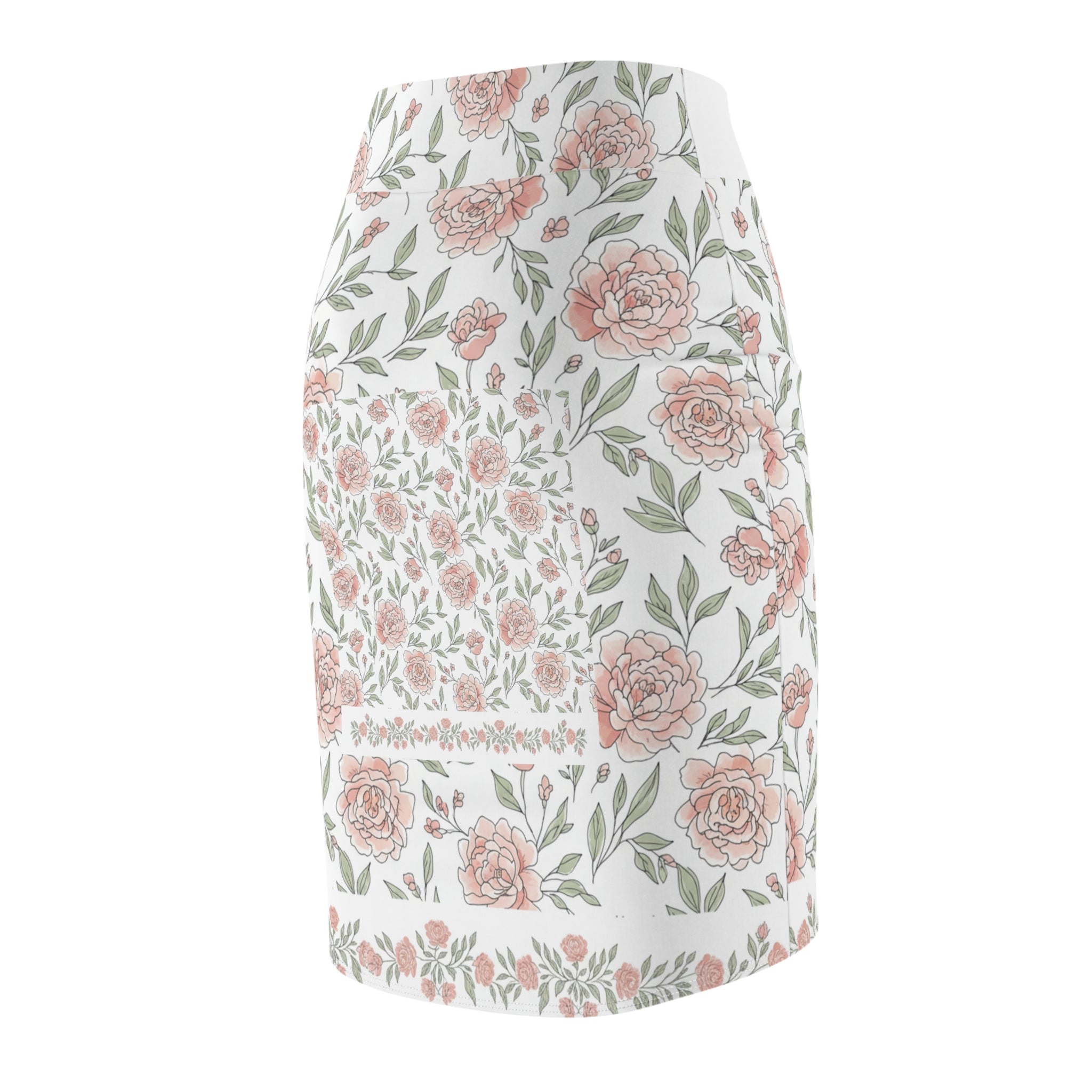 Floral Rose Pencil Skirt — Pastel Garden Print