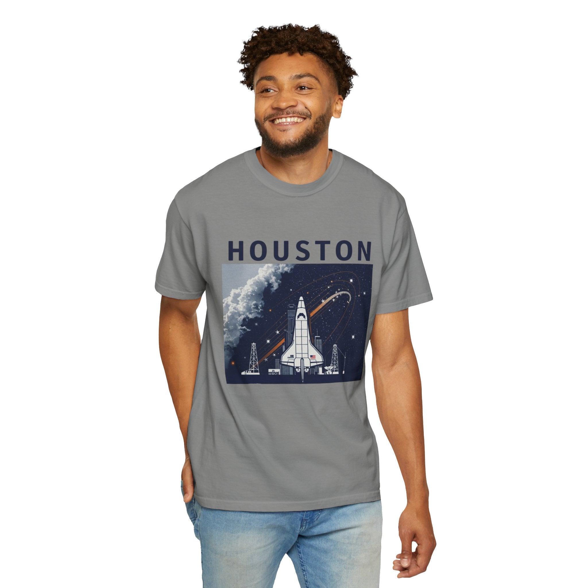Houston Space Exploration T-shirt - Unisex Garment-Dyed Tee, Astronaut Gift, NASA Fan Apparel, Space Lover&