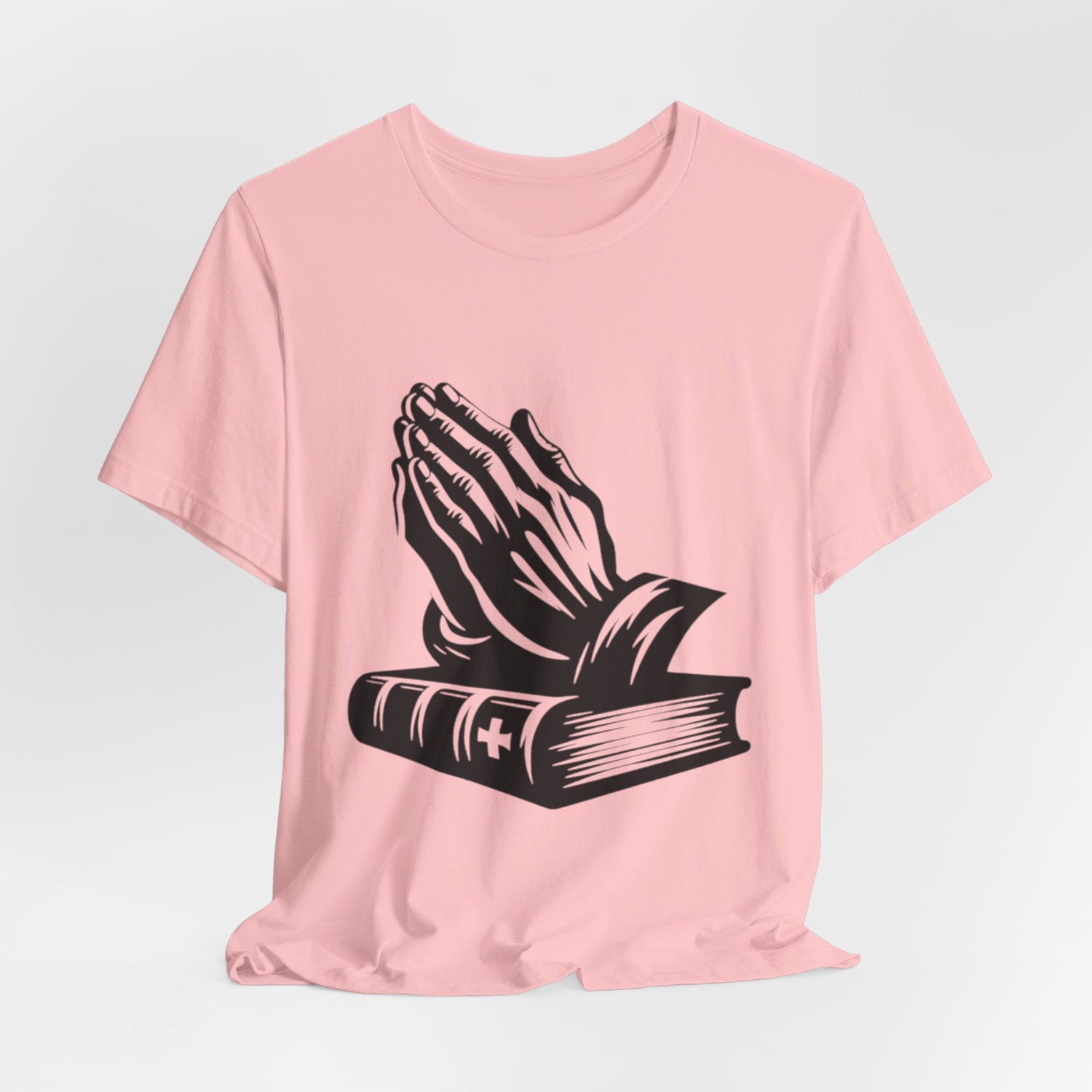 Prayer Hands &amp; Bible T-Shirt — Christian Faith Tee for Church, Prayer, Religious Gifts
