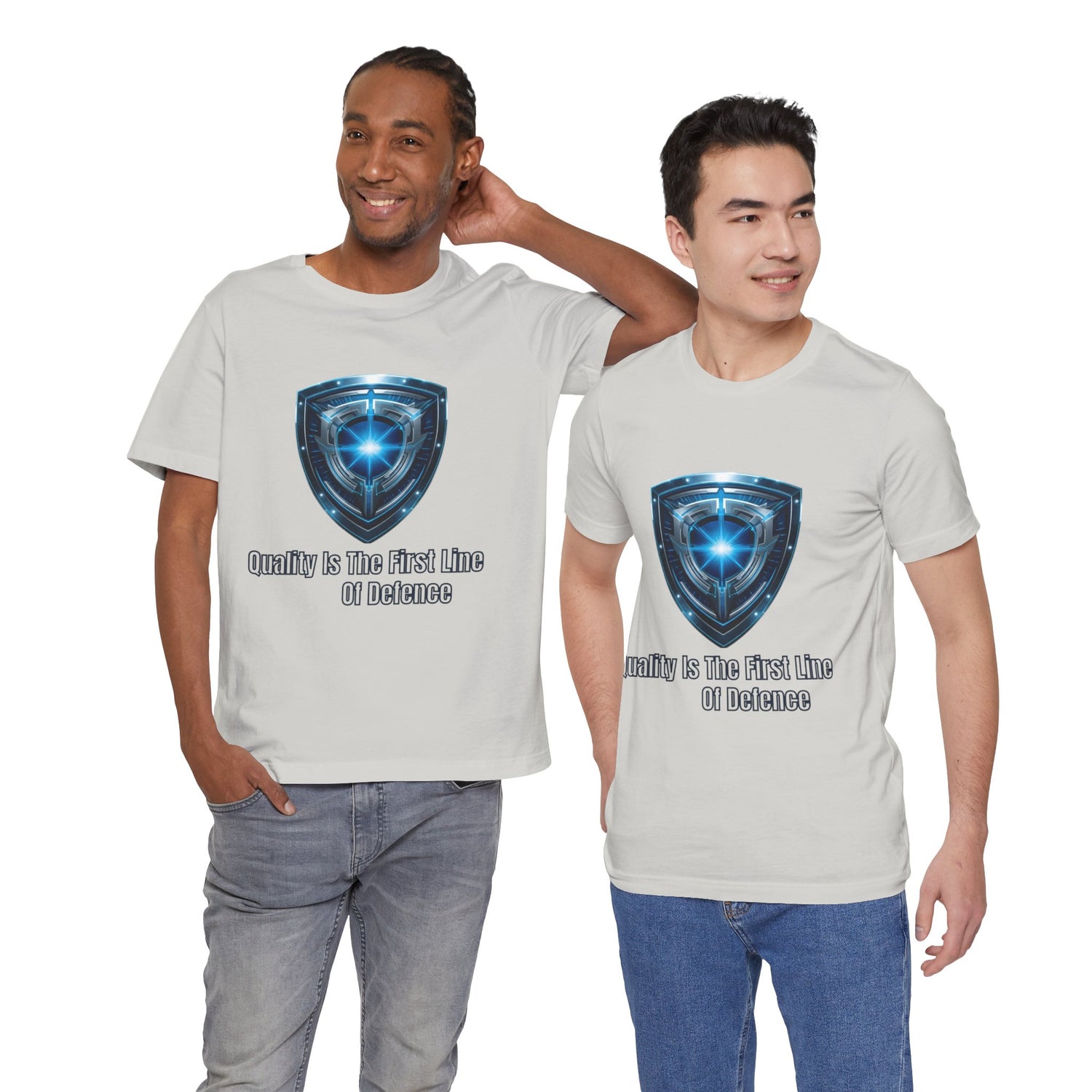 Shield Graphic Tee — "Quality Is The First Line of Defence" Protection T-Shirt