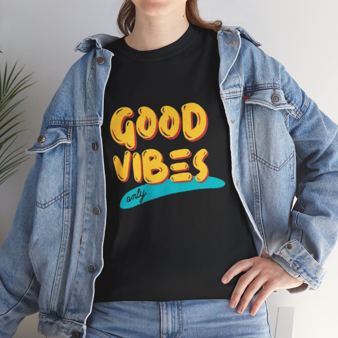 Unisex Heavy Cotton Tee - Good Vibes Only Printed  T-Shirt           .