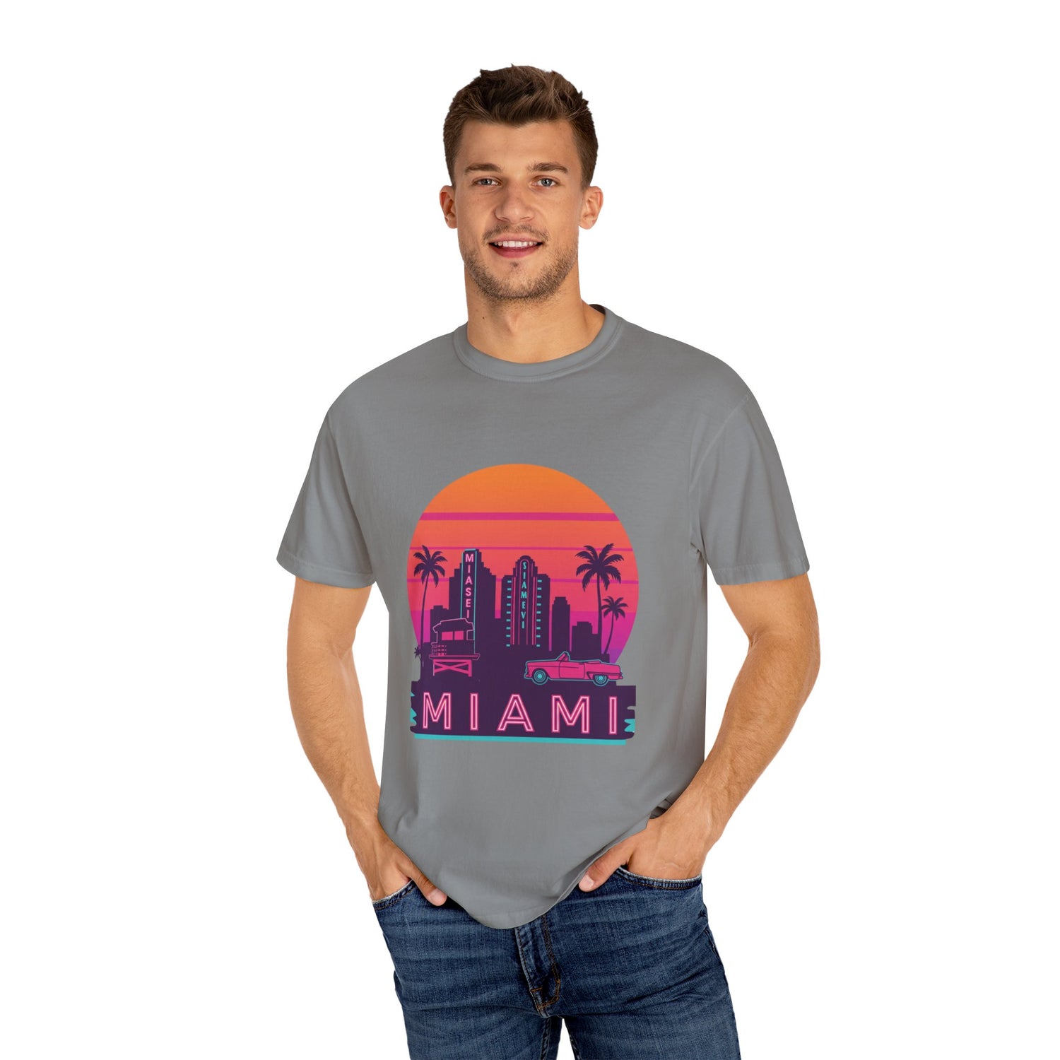 Miami Sunset Unisex T-shirt, Beachwear, Vacation Shirt, Summer Outfit, Travel Gift, Casual Streetwear