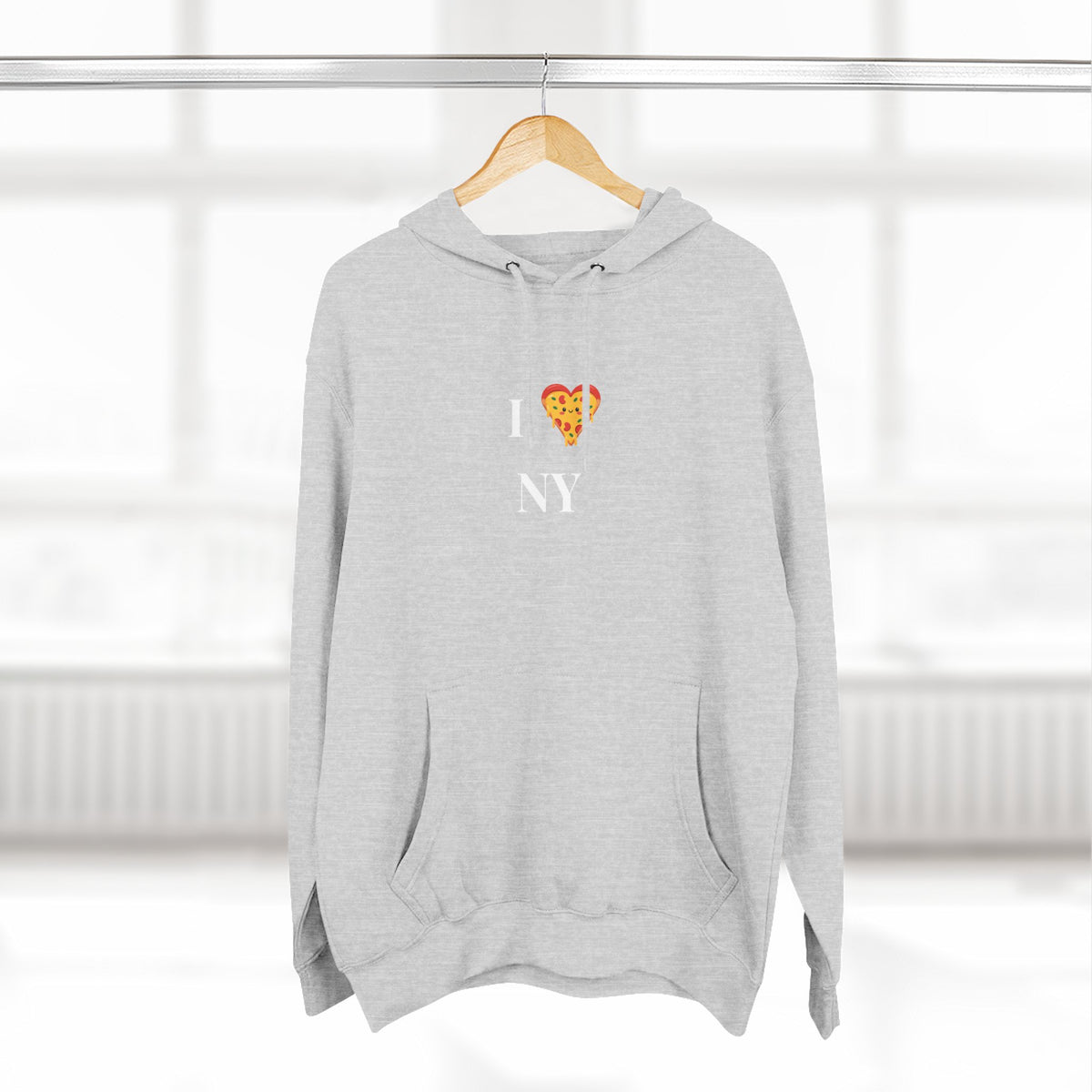 Pizza I  NY Hoodie — Cozy Grey Fleece Pullover