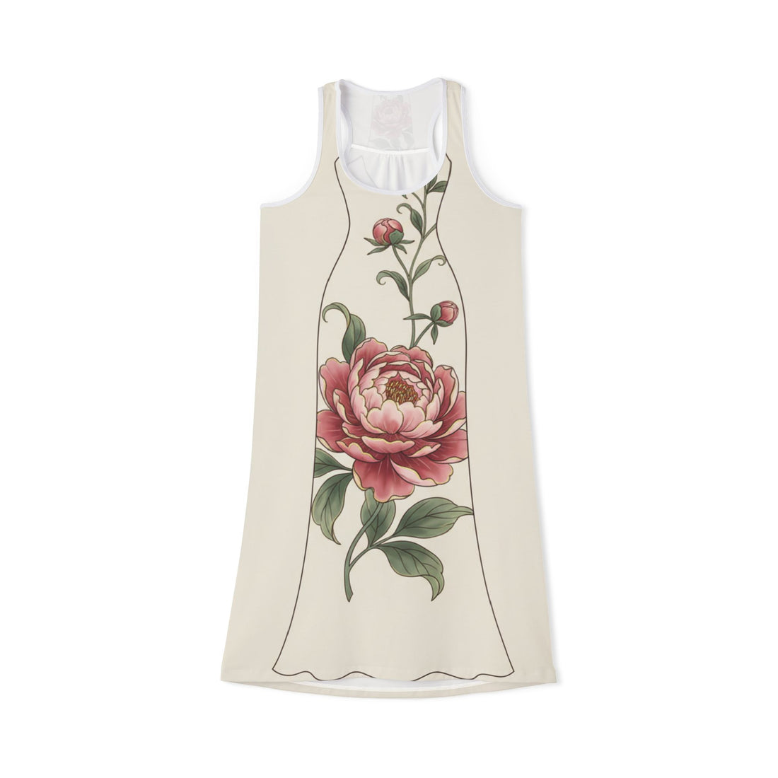 Floral Peony Racerback Dress — Vintage Botanical Print Summer Sundress