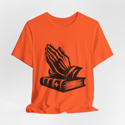Prayer Hands &amp; Bible T-Shirt — Christian Faith Tee for Church, Prayer, Religious Gifts