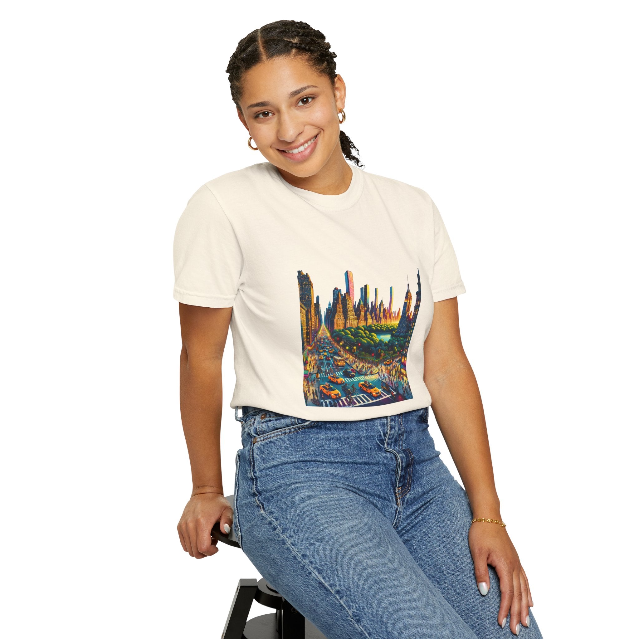 Cityscape Garment-Dyed Unisex T-Shirt - Vibrant Urban Art Design