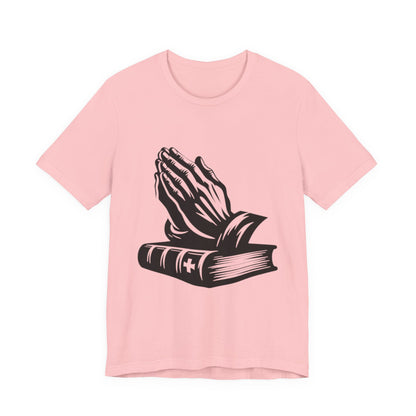 Prayer Hands &amp; Bible T-Shirt — Christian Faith Tee for Church, Prayer, Religious Gifts