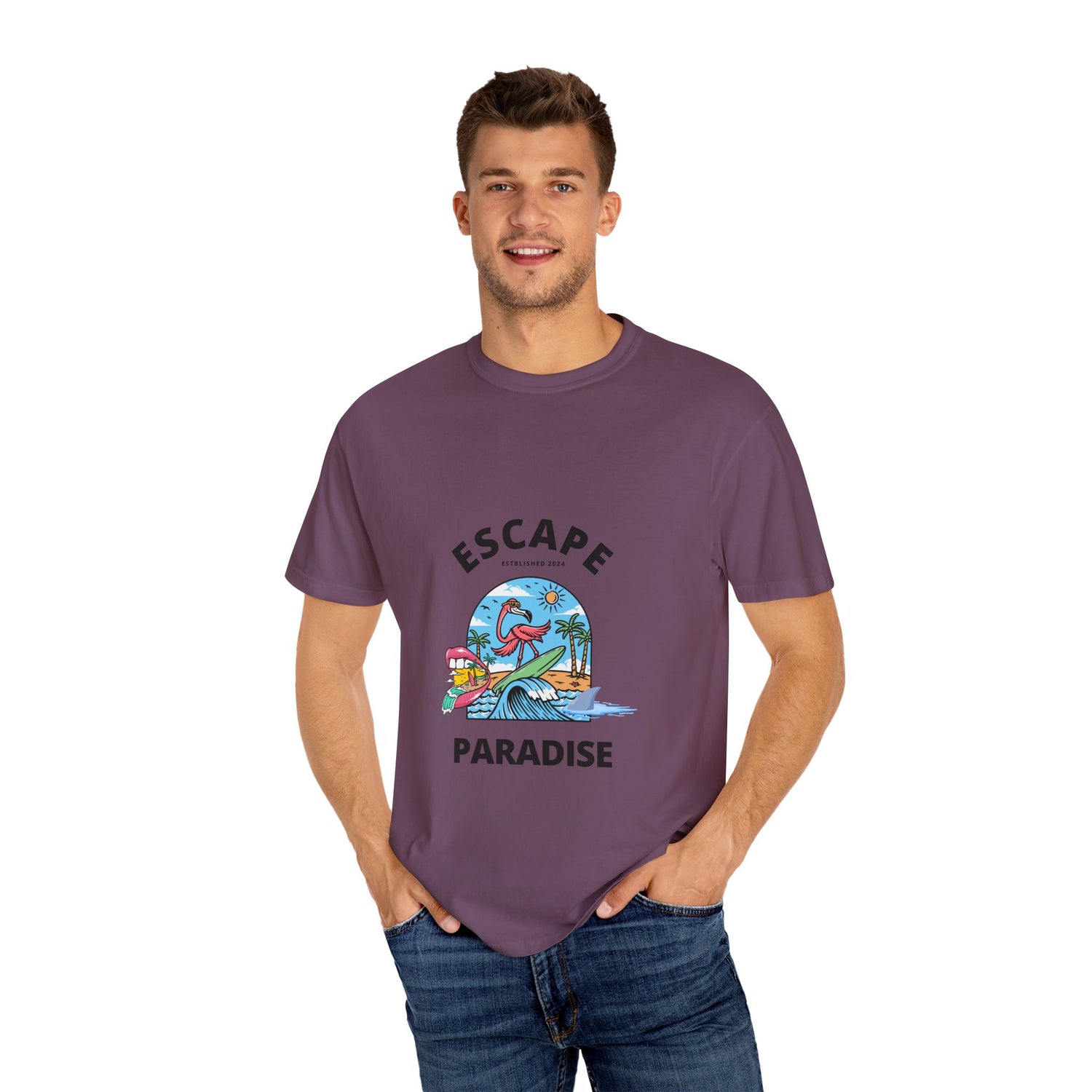 Escape Paradise Unisex Garment-Dyed T-shirt | Tropical Vibes Tee for Beach Lovers